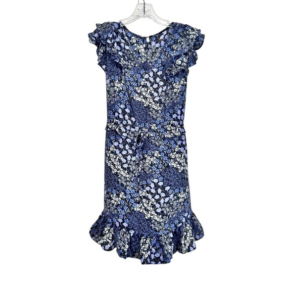 Rebecca Taylor Ava Floral Mini Dress 100% Silk Women's Size 2 Blue Short Sleeve - Picture 2 of 6